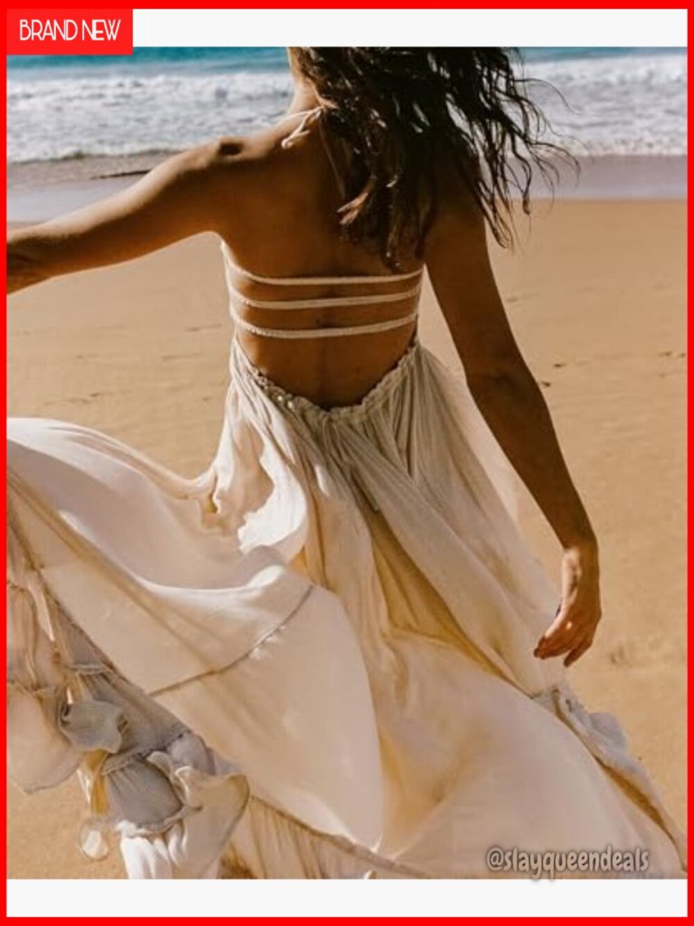 Backless Halter Maxi Dress Boho Summer Sleeveless A-Line - Picture 5 of 7